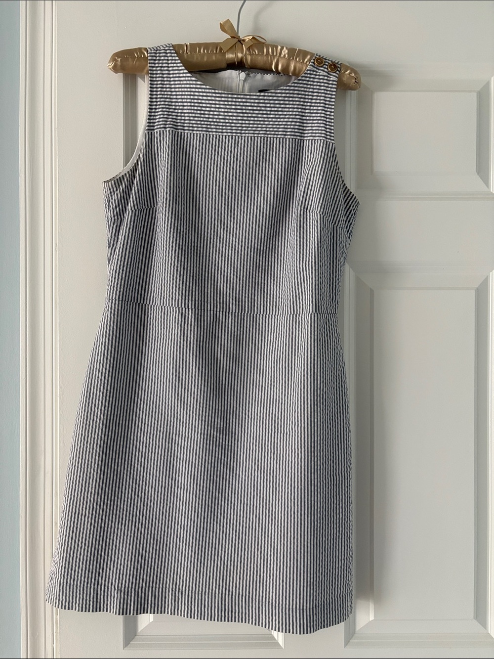 Banana Republic Navy and White Striped Sleeveless Shift Dress